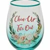 Best Sale 👏 Floral Chin Up Tits Out Stemless Wine Glass - 20 oz. ❤️