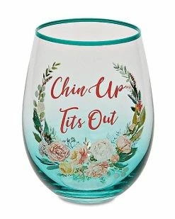 Best Sale 👏 Floral Chin Up Tits Out Stemless Wine Glass - 20 oz. ❤️