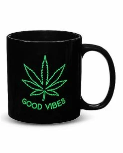 Budget ⭐ Good Vibes Weed Leaf Black Light Coffee Mug - 20 oz. 😀