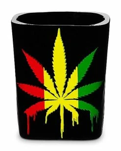 Promo ✔️ Red Yellow and Green Weed Leaf Shot Glass - 2 oz. ✨