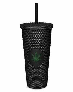 Cheapest 👏 Black Weed Leaf Textured Cup with Straw - 24 oz. ❤️