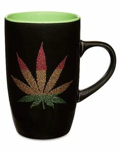 Cheap ✔️ Glitter Weed Leaf Coffee Mug - 18 oz. 🌟